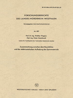 cover image of Zusammenhang zwischen dem Raumklima und der elektrostatischen Aufladung des Spinnmaterials